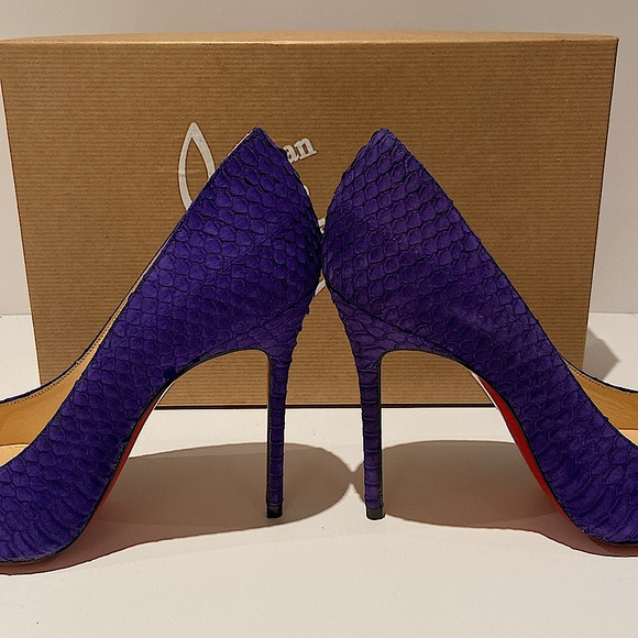 Christian Louboutin Décolleté 554 100 Watersnake Nabuck Purple Pop - Picture 8 of 11